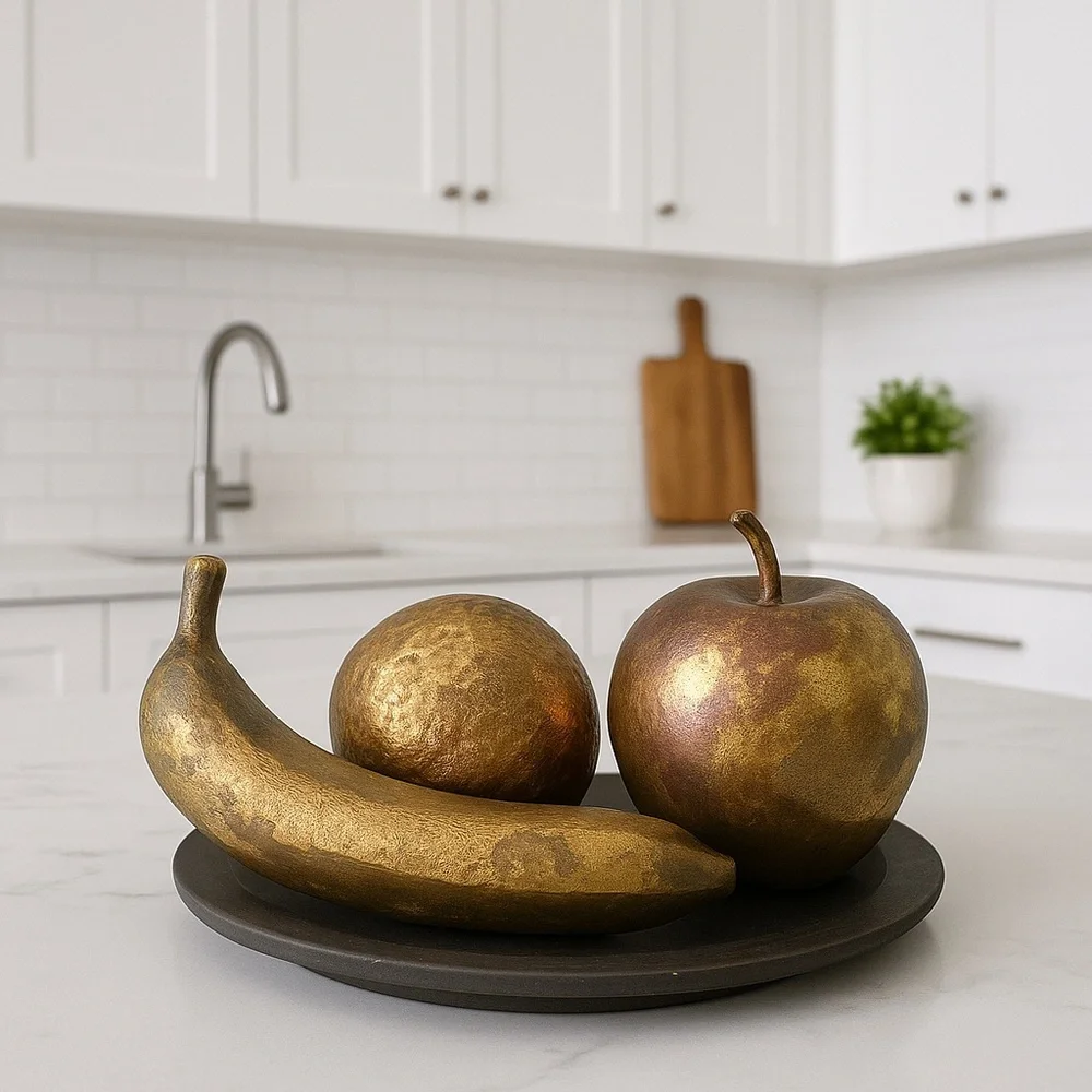 Vtg Gold Gilded Fruit Set Textured Apple Orange Banana Patina MCM Kitchen Decor - Picture 9 of 10